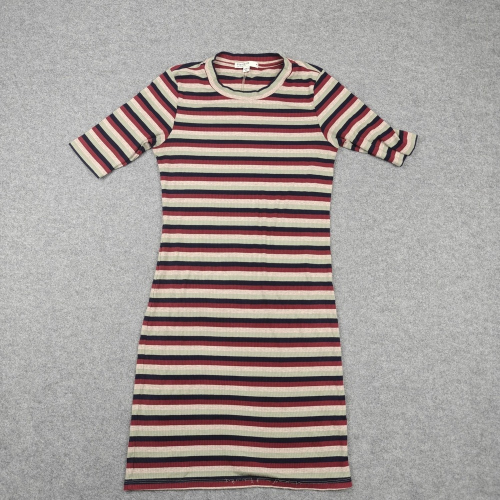 Stateside Dress Womens Medium Multicolor Stripe Ribbed T-Shirt Short Sleeve